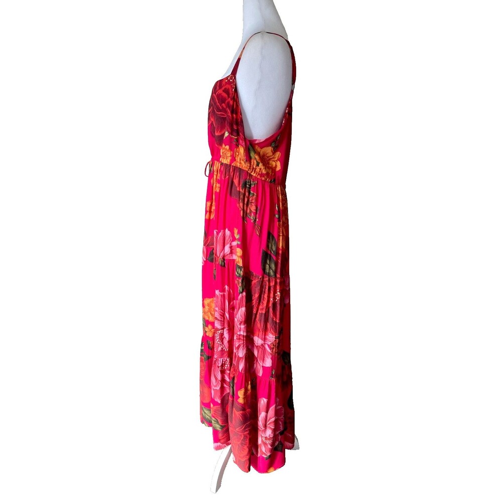 Farm Rio Tiered Maxi Dress Sz M Pink Vibrant Floral Boho Free Spirited Feminine - Picture 6 of 14